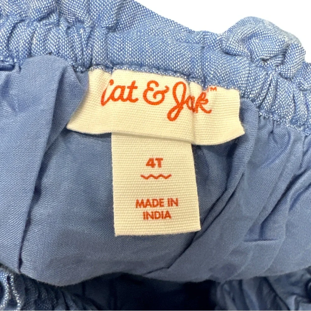 Cat & Jack Chambray Toddler Dress 4T Blue Embroidered Smocked